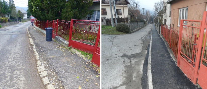 Oprava a rekonštrukcia chodníkov a MK na území mesta Humenné - Wolkerova ul. - pred a po
