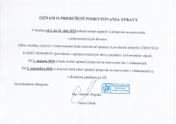 OZNAM o prerušení poskytovania stravy 2. – 31. 7. 2018