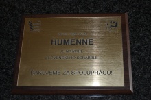 Plaketa Humenné na Scrabble mape Slovenska