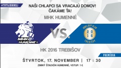 Pozvánka na hokejový zápas MHK Humenné vs. HK 2016 Trebišov