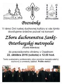 Pozvánka na koncert Zboru duchovenstva Sankt-Peterburgskej metropolie