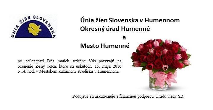 Pozvánka na ocenenie Žena roka 2016