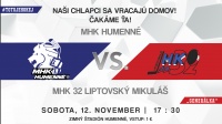 Pozývame na hokejový zápas MHK Humenné vs. HK 32 Liptovský Mikuláš