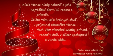 Vianočný pozdrav primátorky mesta