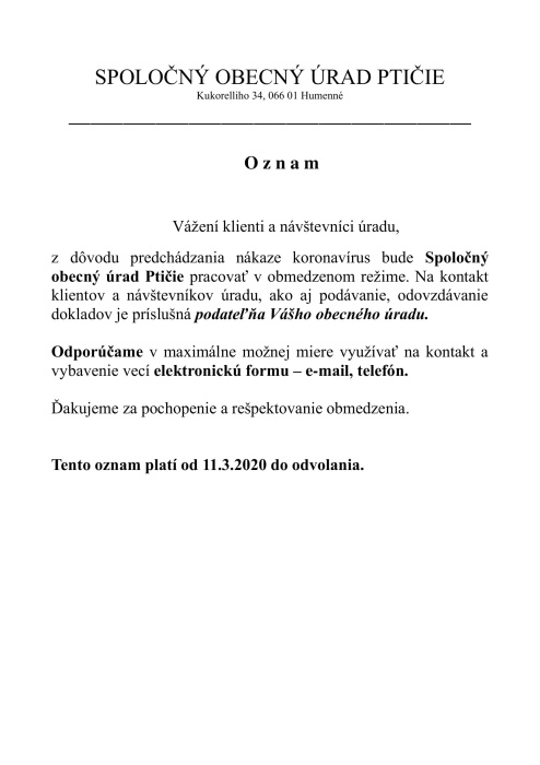 obmedzený prístup - spoločná úradovňa ptičie