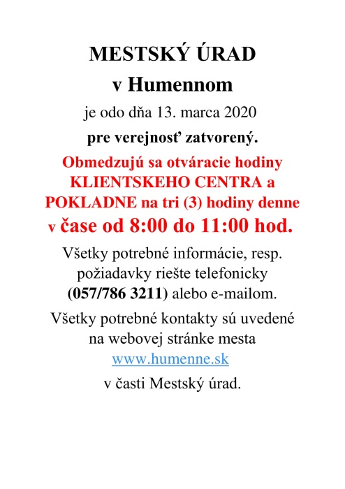 Na Mestský úrad len dopoludnia