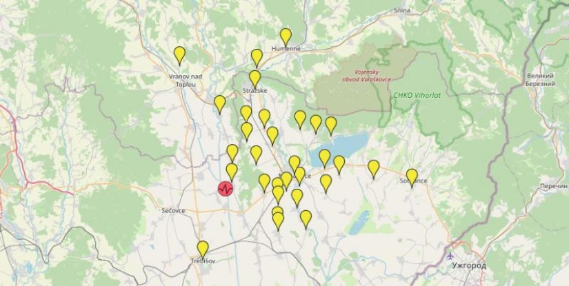 Epicentrum a lokality meraní zemetrasenia 24.4.