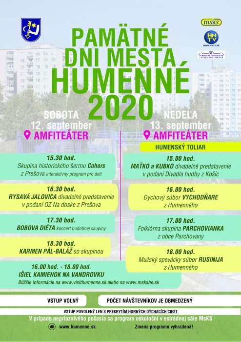 Pamätné dni mesta Humenné 2020