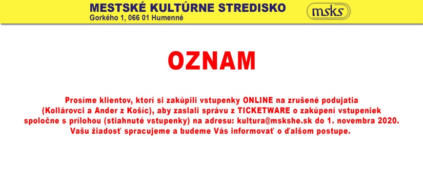 Vstupenky zakúpené ONLINE