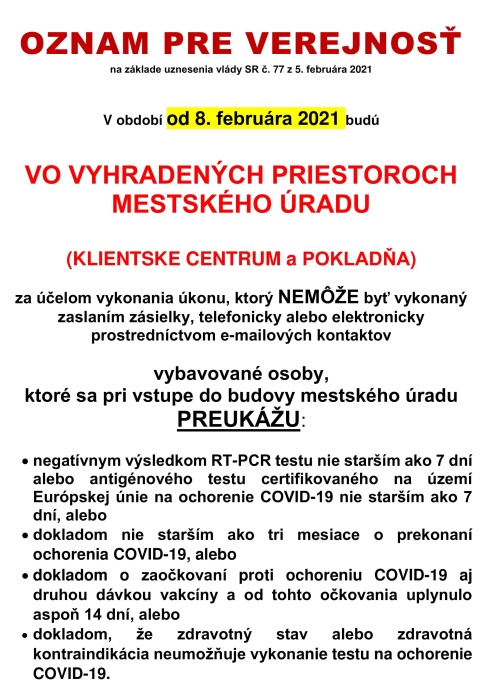 Oznam pre verejnosť