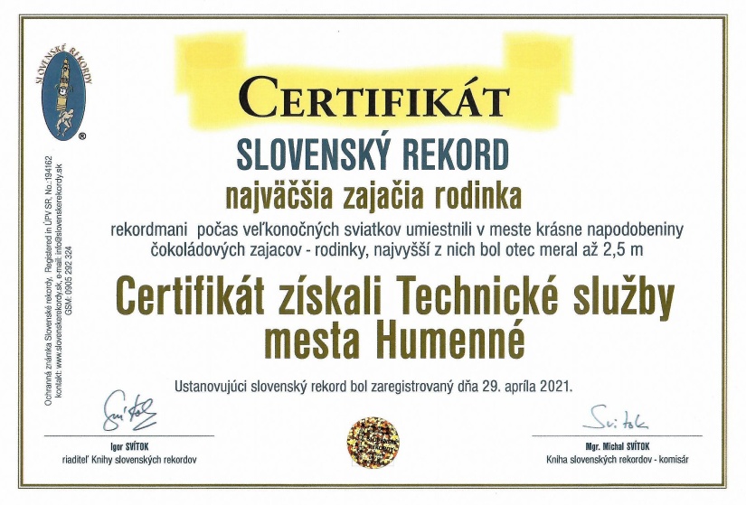 Certifikát o slovenskom rekorde
