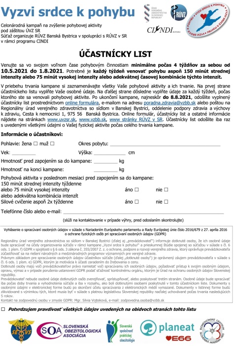 Vyzvi srdce k pohybu 2021 - účastnícky list