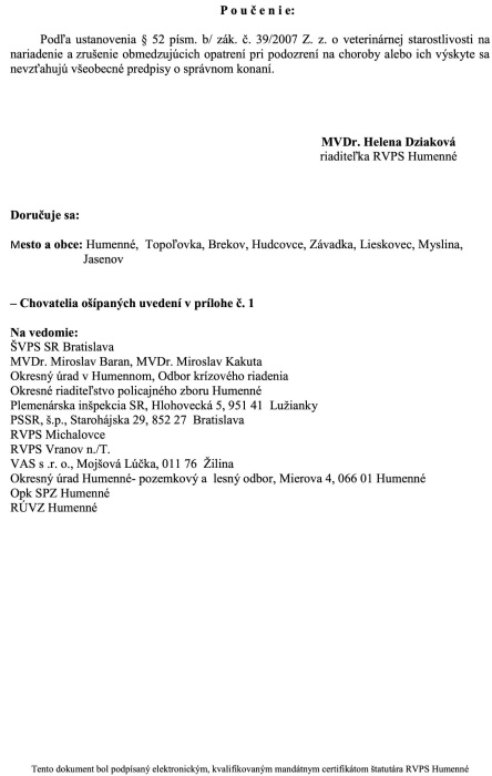 POTVRDENÝ VÝSKYT AMO: Opatrenia pre Humenné a 7 obcí