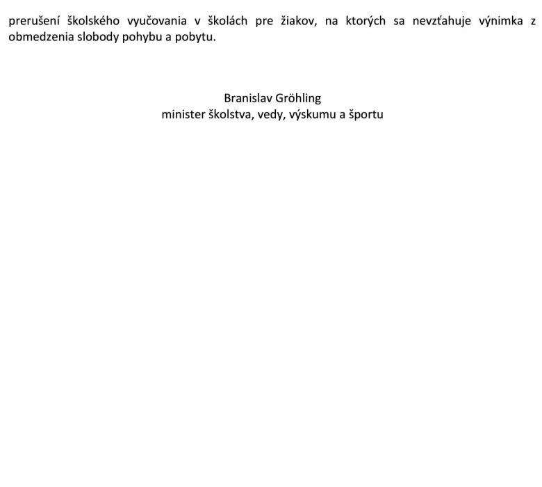 Rozhodnutie ministra školstva s účinnosťou od 13:12.2021
