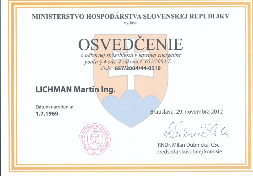 Osvedčenie o tepelnej odbornosti (Martin Lichman)