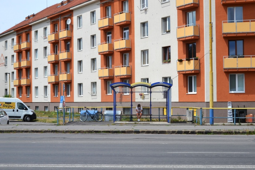 Autobusová zastávka. Výluka smer Snina