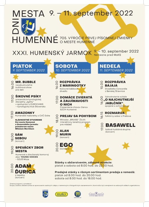 Dni mesta Humenné 2022 - hlavný program