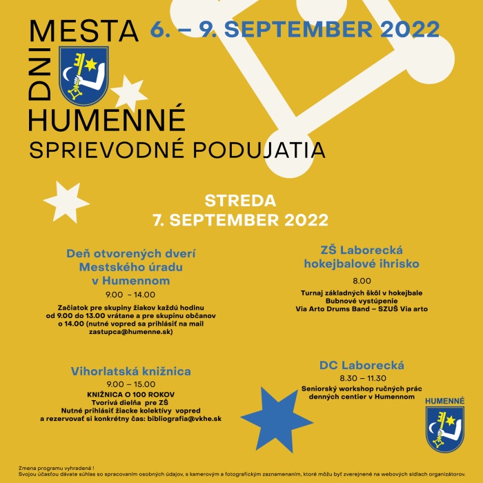 Dni mesta Humenné 2022 - sprievodné podujatia (7.9.)