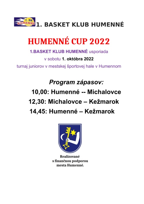 Basketbalový HUMENNÉ CUP 2022