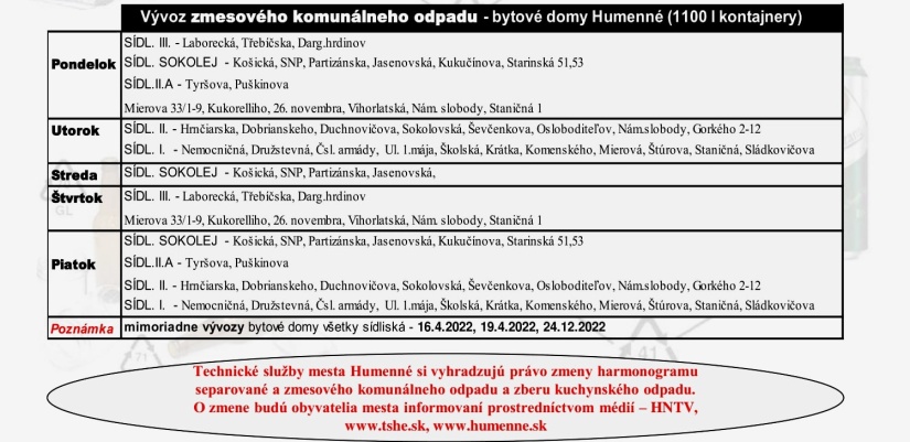 Harmonogram 2023 - vývoz odpadu