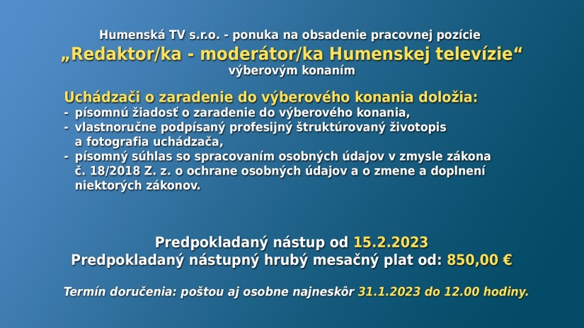 HNTV hľadá redaktora/-ku, moderátora/-ku