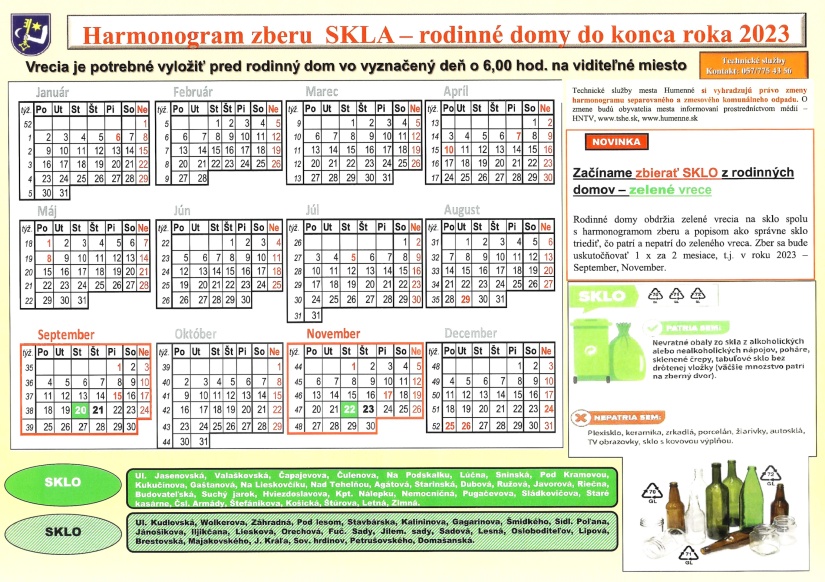 Harmonogram zberu skla pre rodinné domy