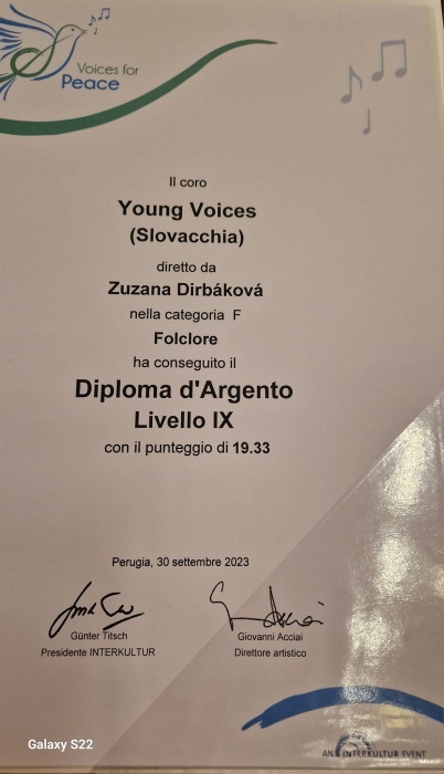 Young Voices na súťaži Voices for Paece (Perugia / Taliansko)