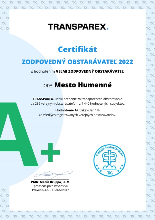Certifikát Zodpovedný obstarávateľ 2022