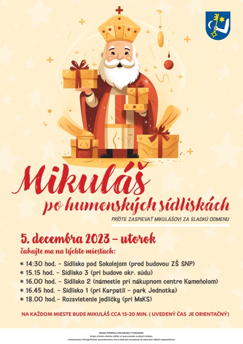 Mikuláš na humenských sídliskách 2023 + rozsvietenie jedličky