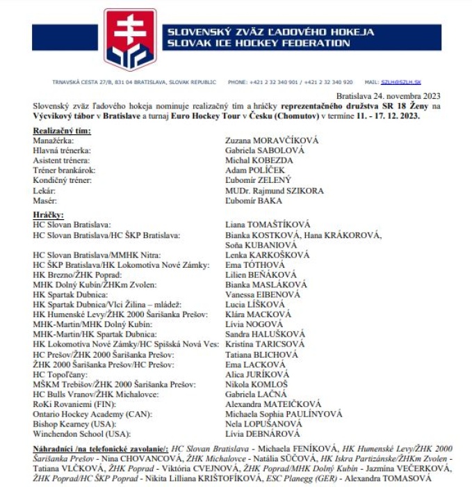 HK Humenské Levy reprezentačne