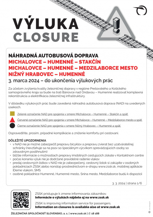 VÝLUKA: predĺženie náhradnej autobusovej dopravy do Michaloviec a N. Hrabovca