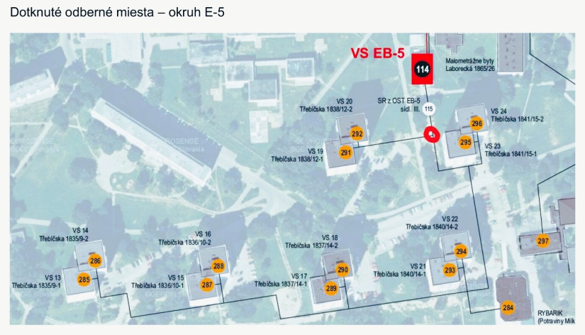okruh EB 5 / Třebíčska ulica / výpadok dodávky teplej vody