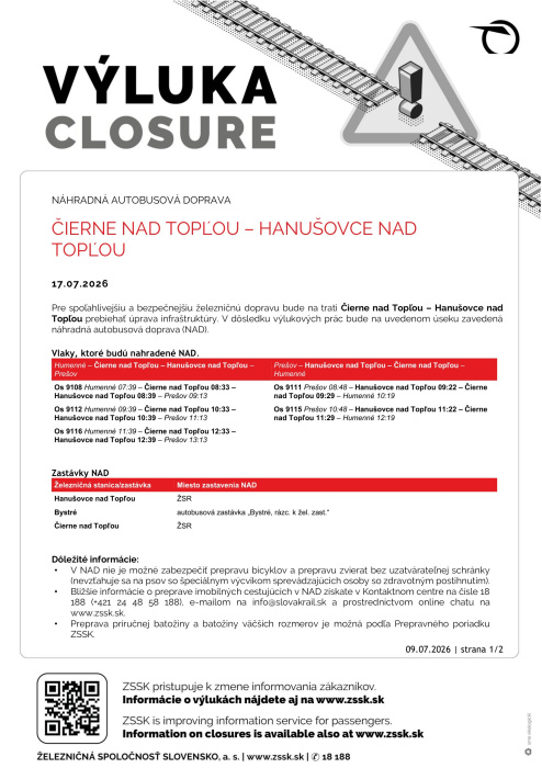 VÝLUKA Čierne n/T. - Hanušovce n/T. (na trati Humenné - Prešov / späť) - 17.7.
