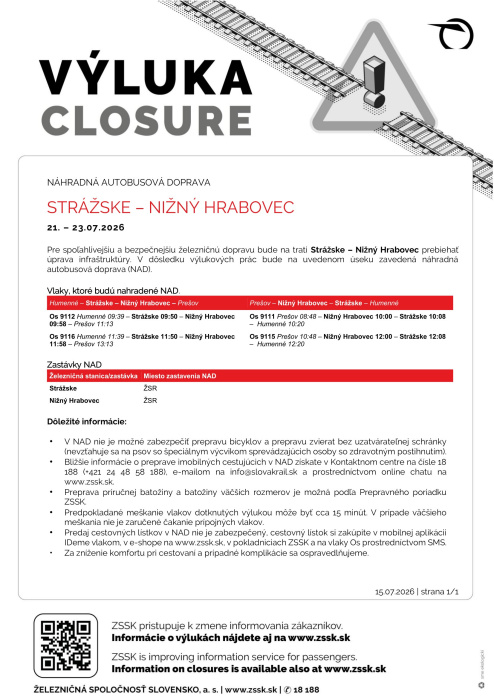 Výluka Strážske - Nižný Hrabovec (a späť) / 21. a 23.7.