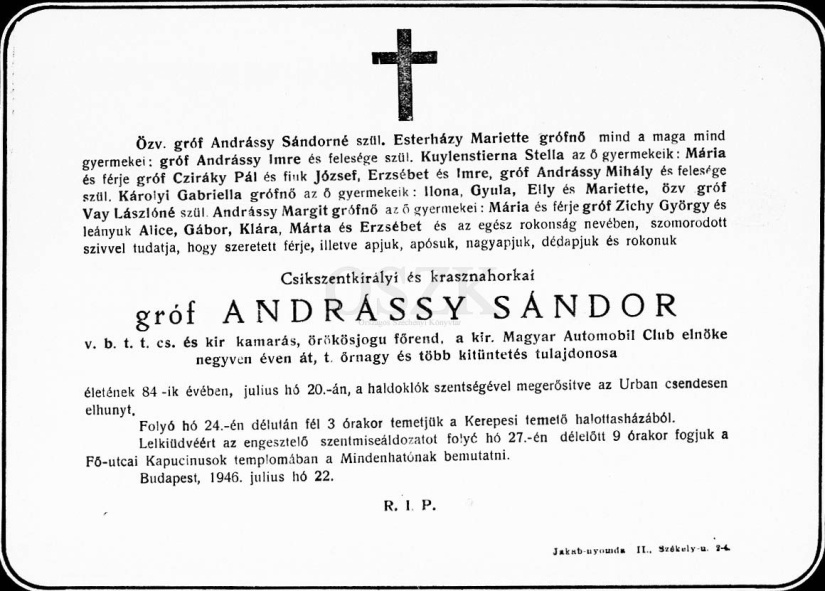 80 rokov od smrti Sándora Andrássyho / spomienkové stretnutie