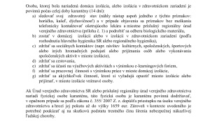Usmernenie hlavného hygienika SR pre verejnosť o karanténe