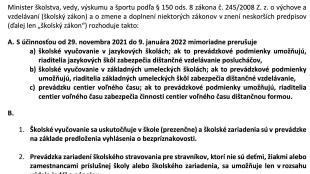 Rozhodnutie ministra školstva s účinnosťou od 29:11.2021