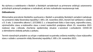 Rozhodnutie ministra školstva s účinnosťou od 29:11.2021