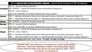 Harmonogram vývozu zmesového komunálneho odpadu zo sídlisk