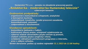HNTV hľadá redaktora/-ku, moderátora/-ku