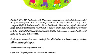 Zápis detí do MŠ bude prebiehať od 1.5. do 31.5.2025.