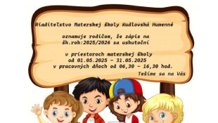 Zápis detí do MŠ bude prebiehať od 1.5. do 31.5.2025.