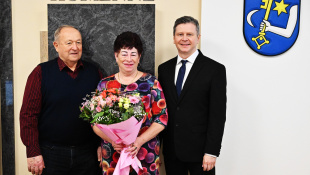 Jubilantka Mária Čaklošová u primátora mesta