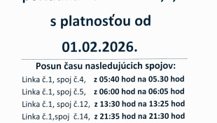 Zmena cestovného poriadku MHD na linkách 1, 4 a 5