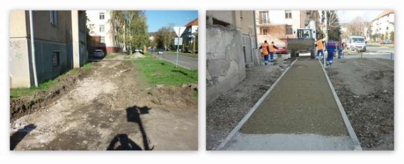 Rekonštrukcia chodníka na ul. Sokolovská - II. etapa - pred a po
