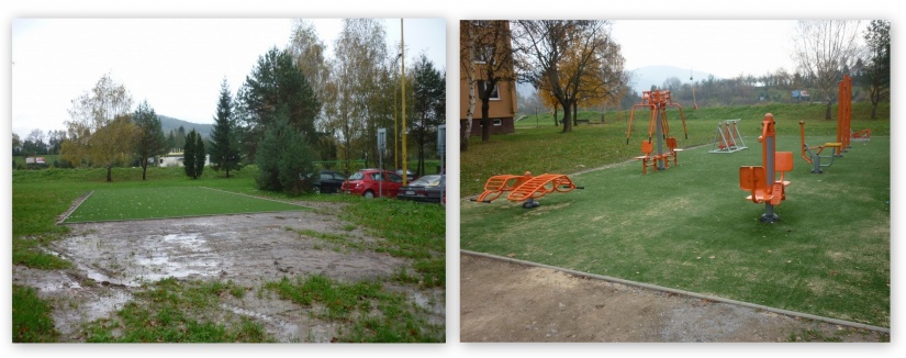 Oddychová fitnes zóna pri rieke Laborec - pred a po