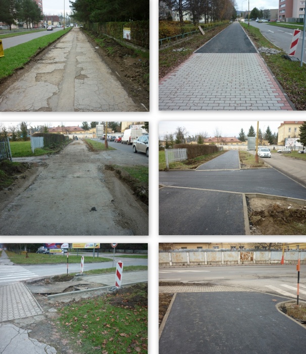 Rekonštrukcia chodníka na ul. Komenského - pred a po
