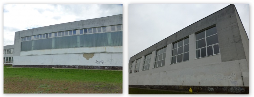 Rekonštrukcia strechy, fasády a okien telocvične ZŠ SNP - pred a po