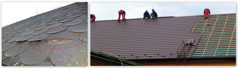 Oprava strechy na objekte telocvične ZŠ Pugačevova v Humennom - pred a po