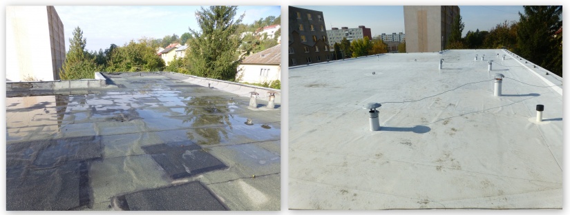 Oprava strechy objektu MŠ Mierová v Humennom - pred a po